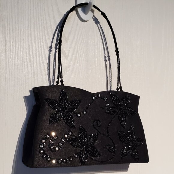 2 HAND Evening Shoulder Bags, Purses Black Beaded & Sequined - AS NEW Condition. - Picture 8 of 8